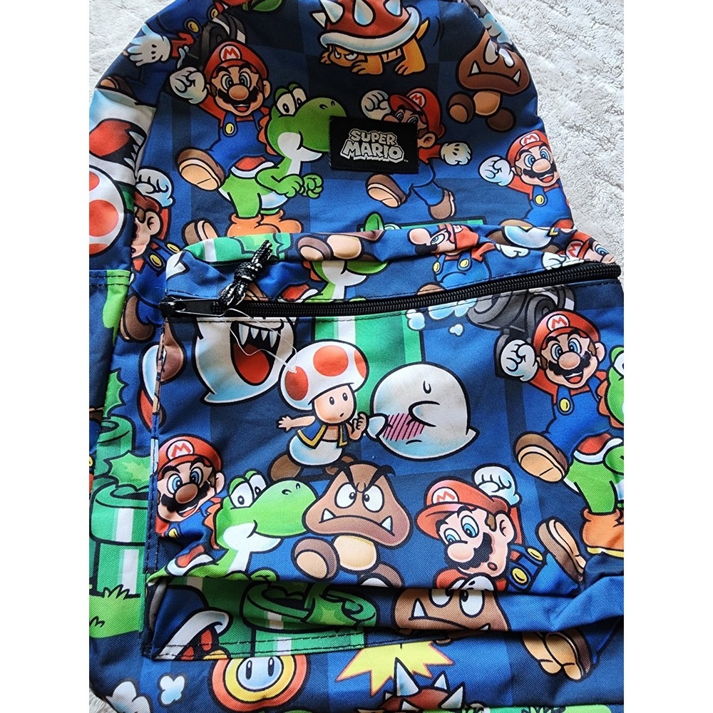 Super Mario All Over Print Youth Backpack Blue Multicolor Nintendo Kids Bag